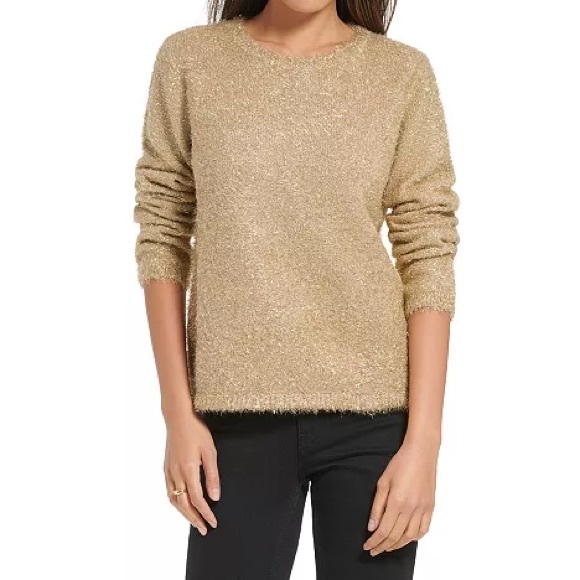 Calvin Klein Gold Metallic Eyelash Sweater Women's Medium - Picture 1 of 9